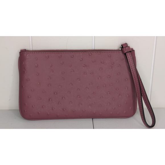 Coach Large Wristlet Ostrich-embossed leather Zip-top closure w/ Wrist strap - Picture 2 of 4